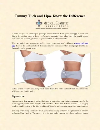Tummy Tuck and Lipo: Know the Difference