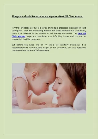 Best IVF Clinic Abroad