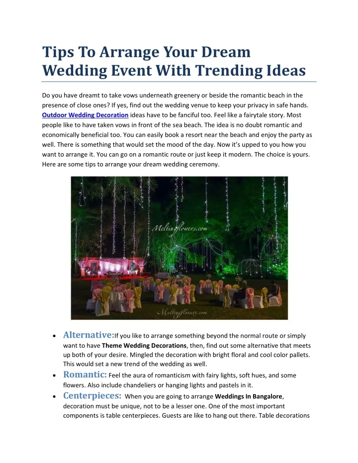 tips to arrange your dream wedding event with