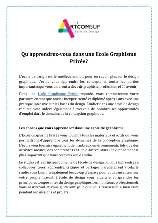 qu apprendrez vous dans une ecole graphisme priv e