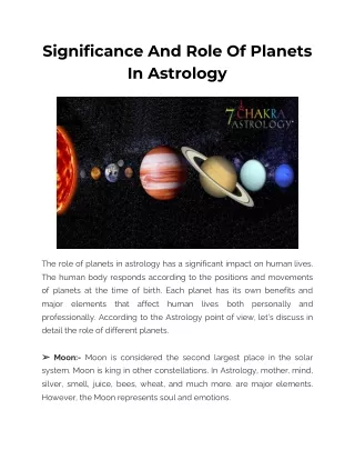 Significance and Role Of Planets In Astrology