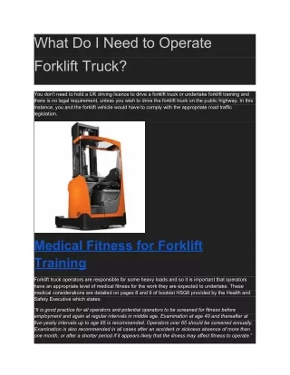 What Do I Need to Operate Forklift Truck?