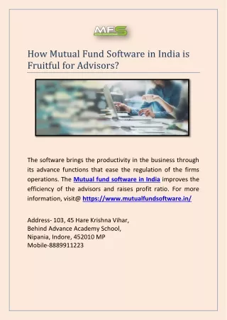 how mutual fund software in india is fruitful