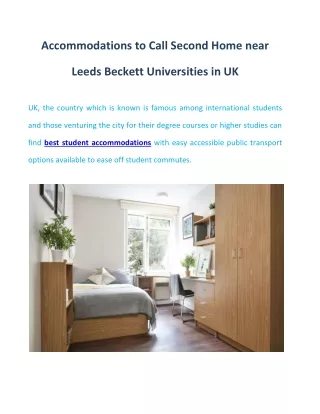 Accommodations to Call Second Home near Leeds Beckett Universities in UK