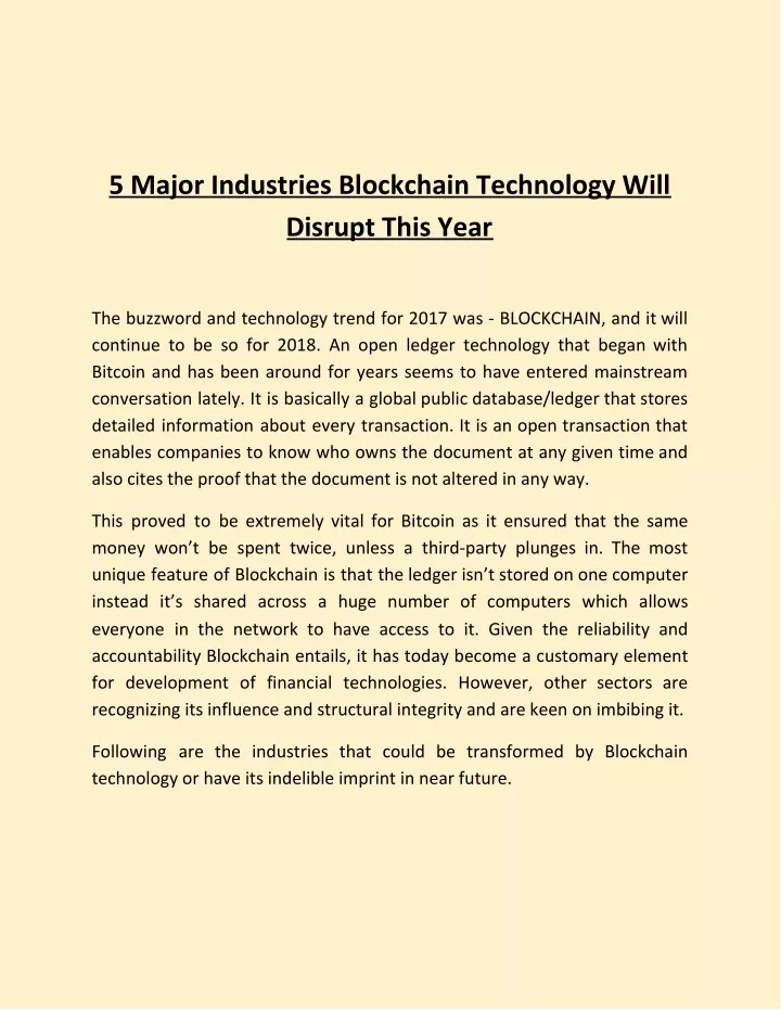 5 major industries blockchain technology will