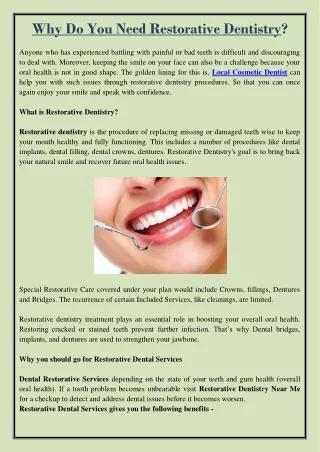 why do you need restorative dentistry