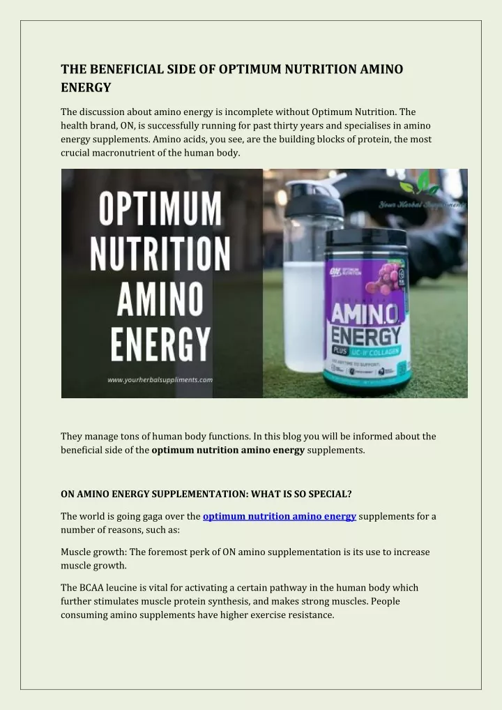 the beneficial side of optimum nutrition amino