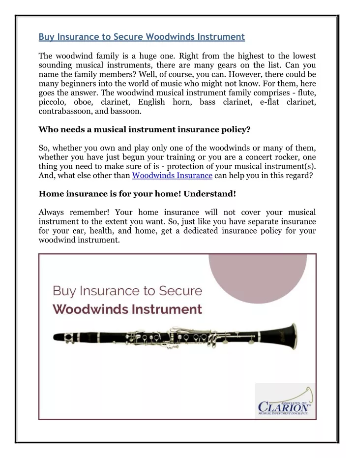 buy insurance to secure woodwinds instrument