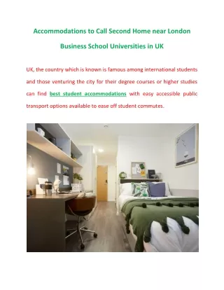 Accommodations to Call Second Home near London Business School Universities in UK