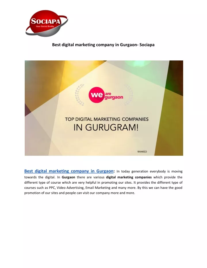 best digital marketing company in gurgaon sociapa
