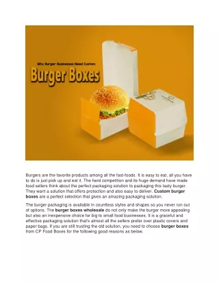 Why Companies Should Choose Custom Burger Boxes for Food Business?