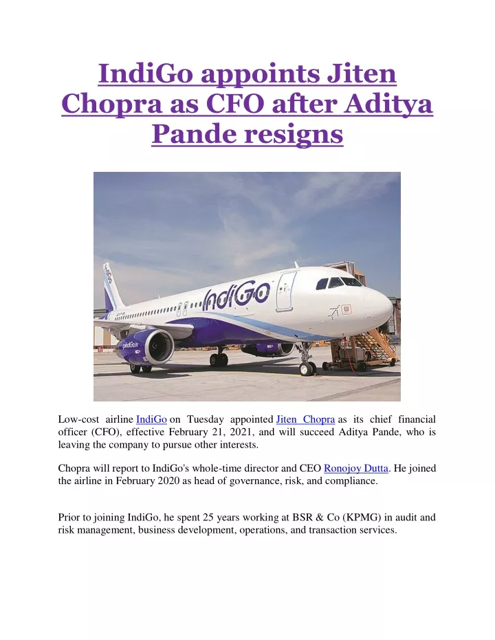 indigo appoints jiten chopra as cfo after aditya