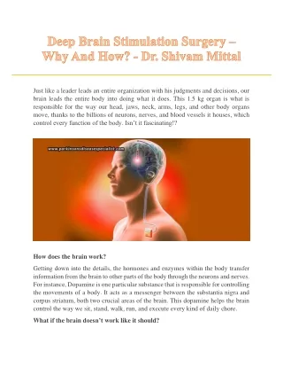 Deep Brain Stimulation Surgery – Why And How? - Dr. Shivam Mittal