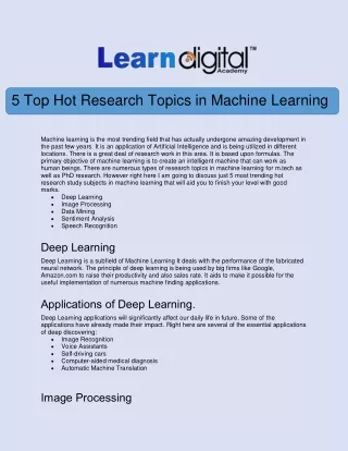 5 Top Hot Research Topics in Machine Learning
