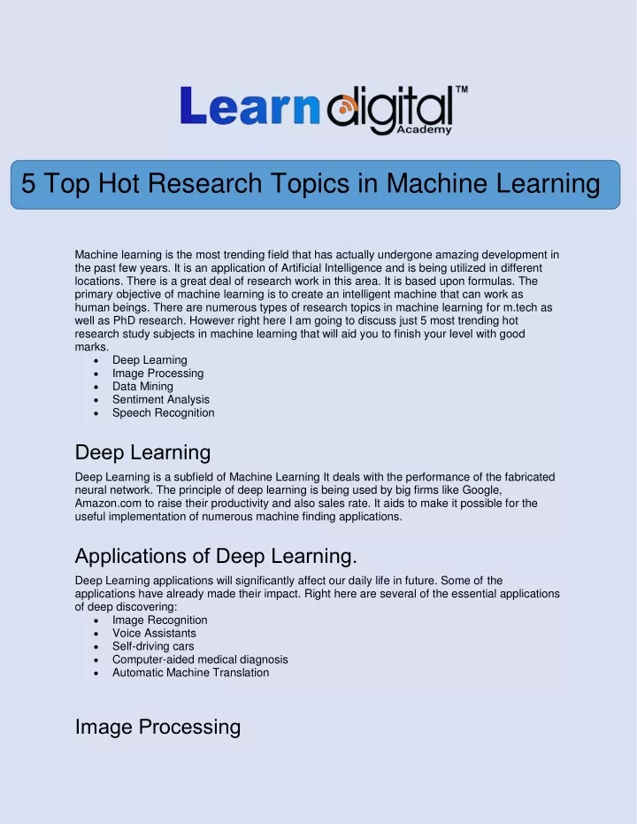 5 top hot research topics in machine learning