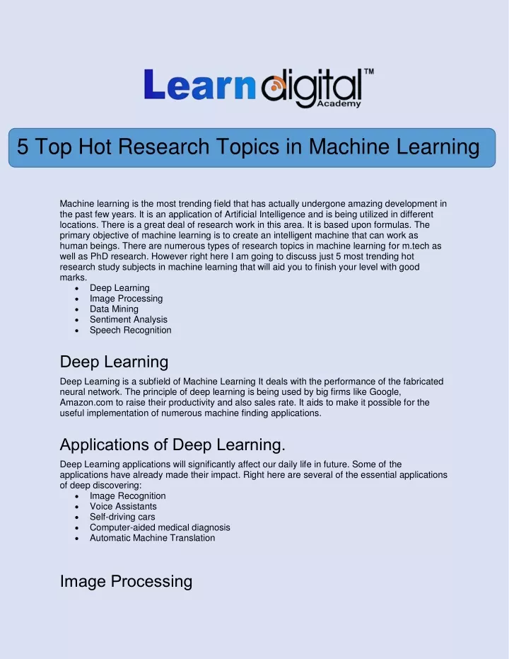 hot research topics in machine learning