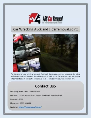 Car Wrecking Auckland | Carremoval.co.nz