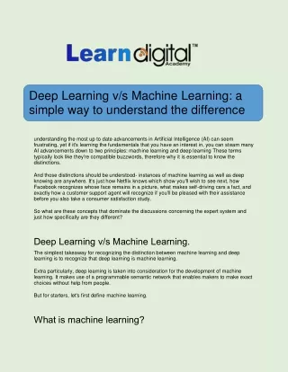 Deep Learning v/s Machine Learning: a simple way to understand the difference