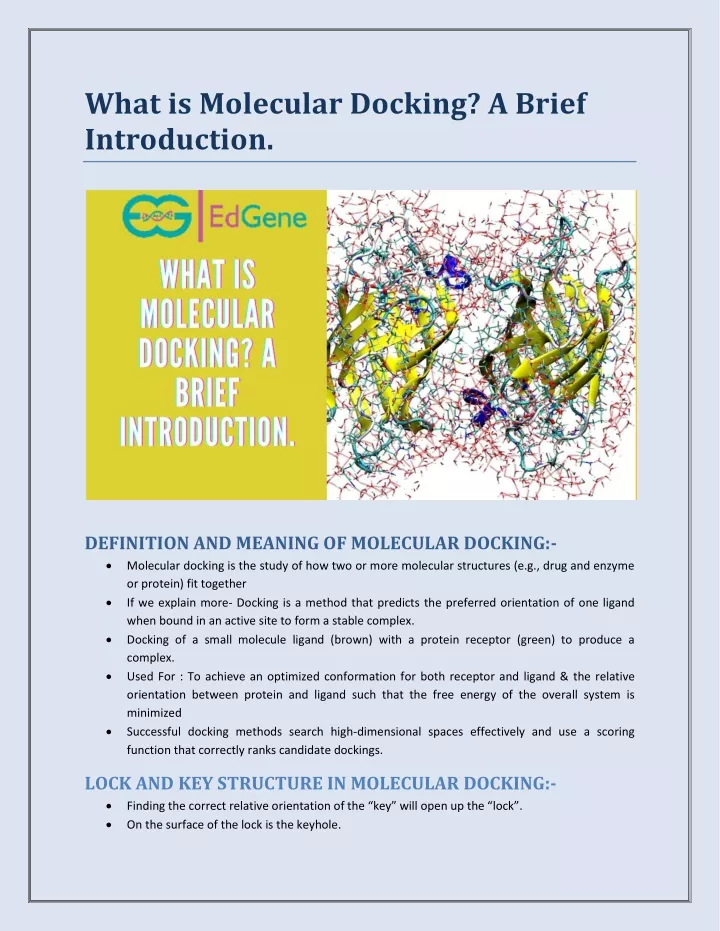 what is molecular docking a brief introduction