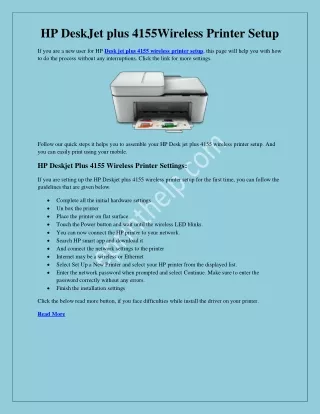 HP DeskJet Plus 4155 Wireless Setup