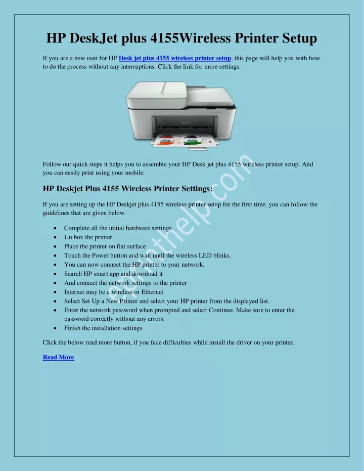 hp deskjet plus 4155wireless printer setup