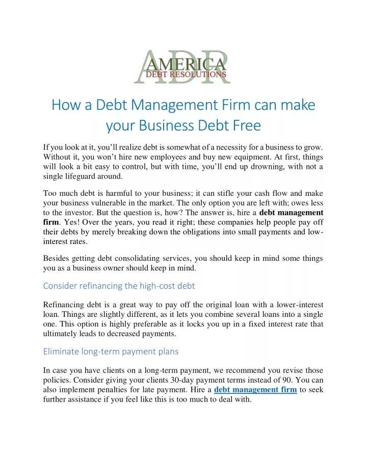 how a debt management firm can make your business
