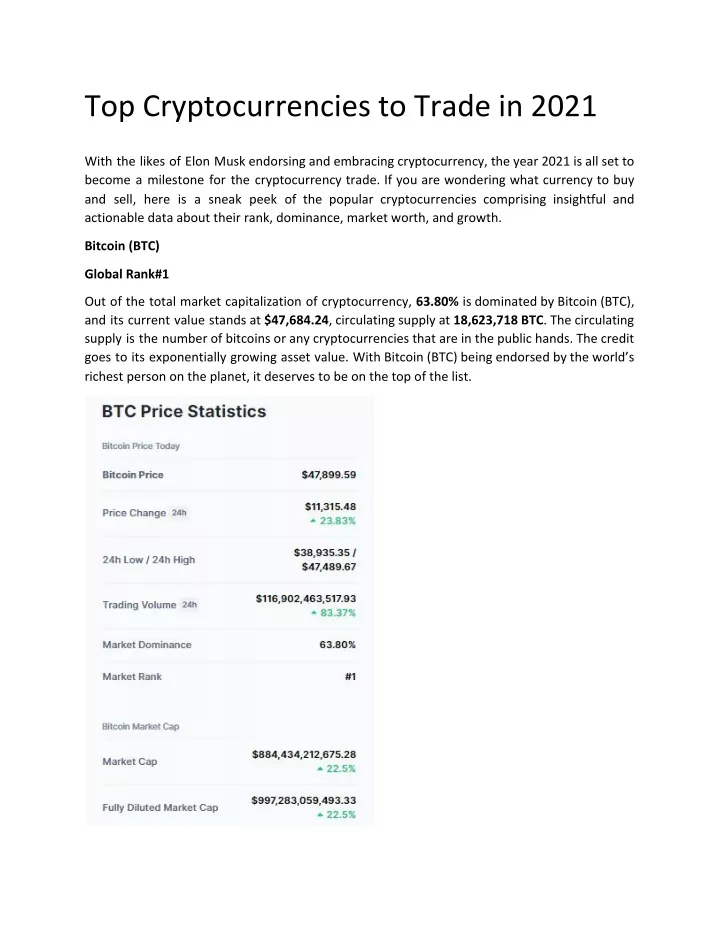 top cryptocurrencies to trade in 2021