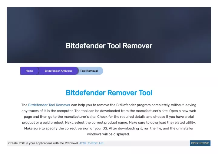bitdefender tool remover