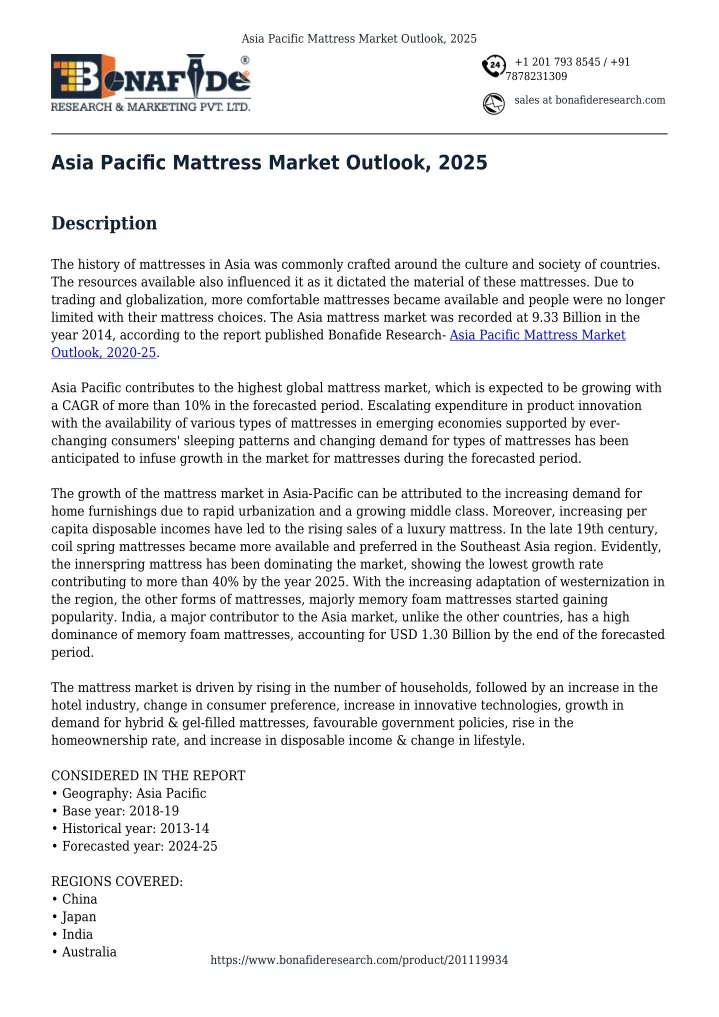 asia pacific mattress market outlook 2025