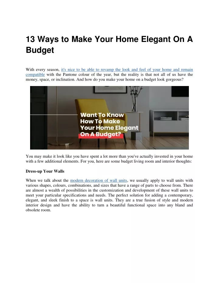 13 ways to make your home elegant on a budget
