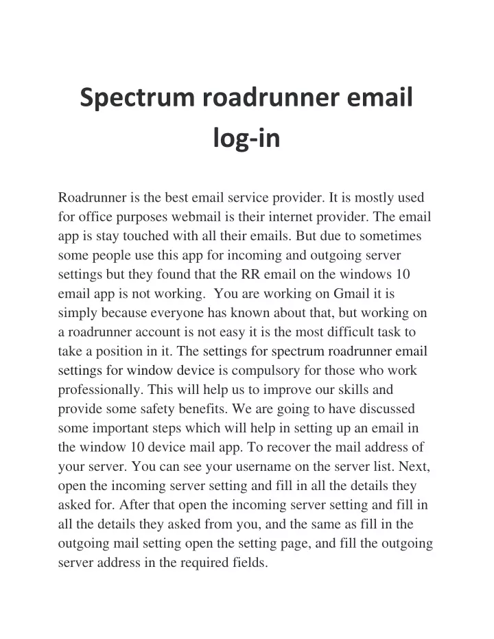 spectrum roadrunner email log in