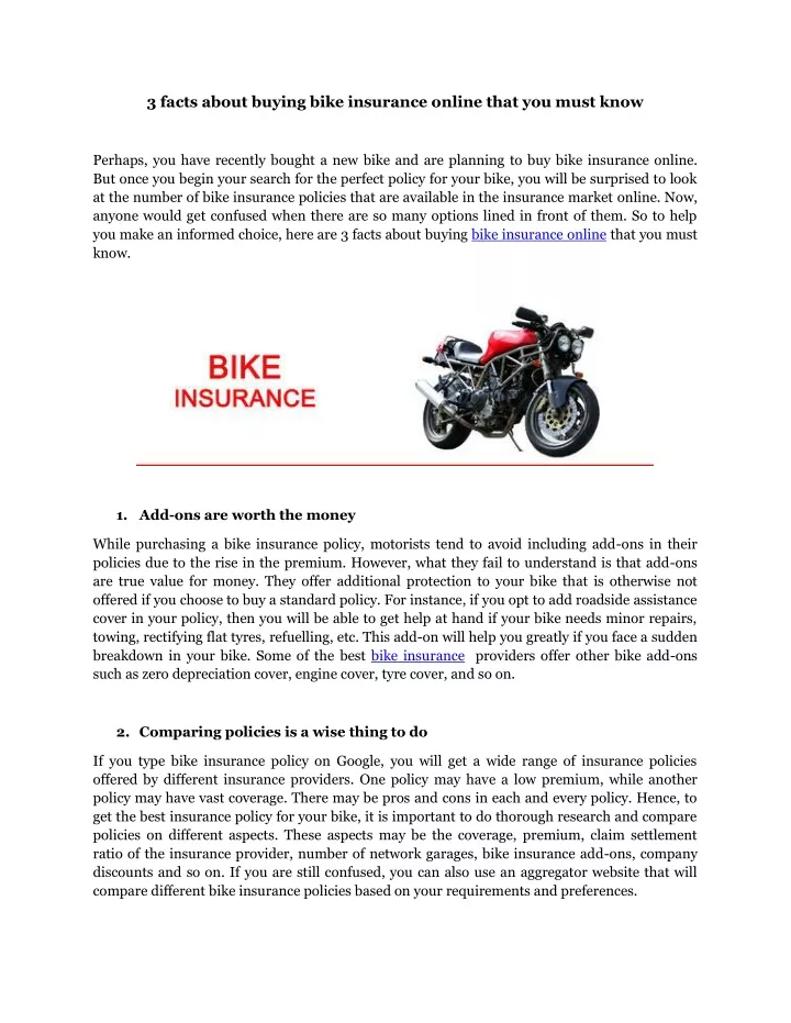 3 facts about buying bike insurance online that