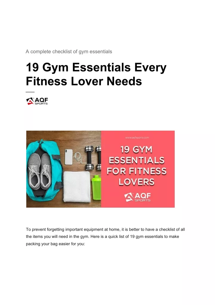 a complete checklist of gym essentials