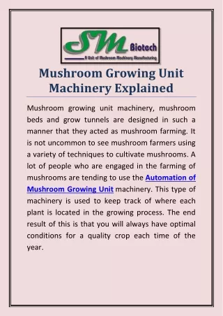mushroom growing unit machinery explained