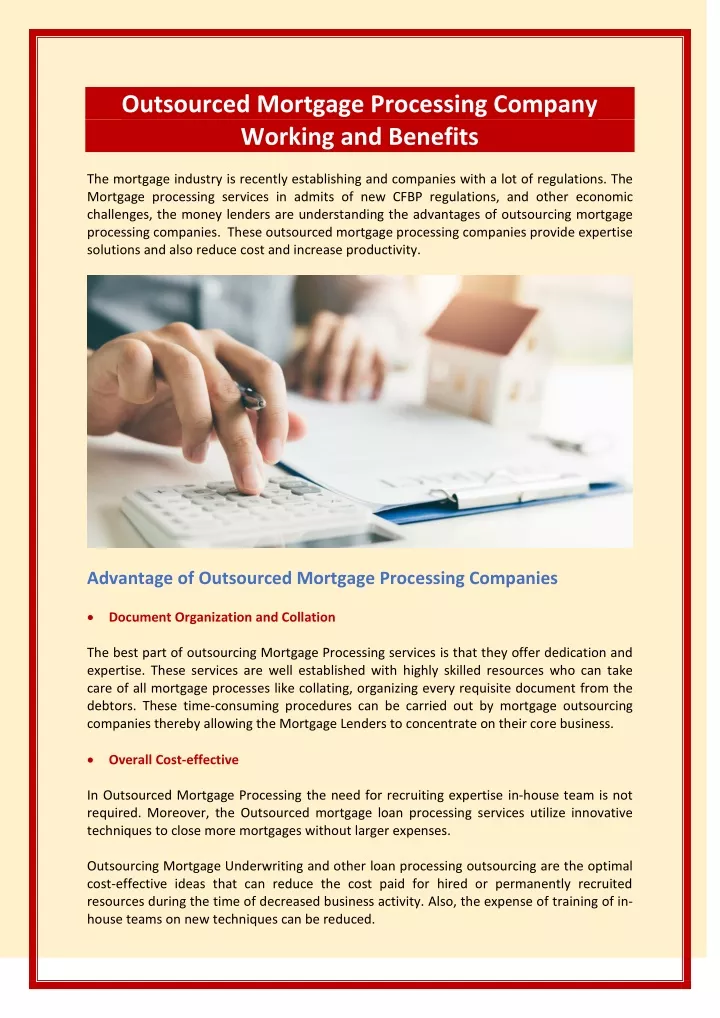 outsourced mortgage processing company working