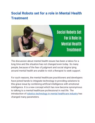 Social Robots set for a role in Mental Health Treatment