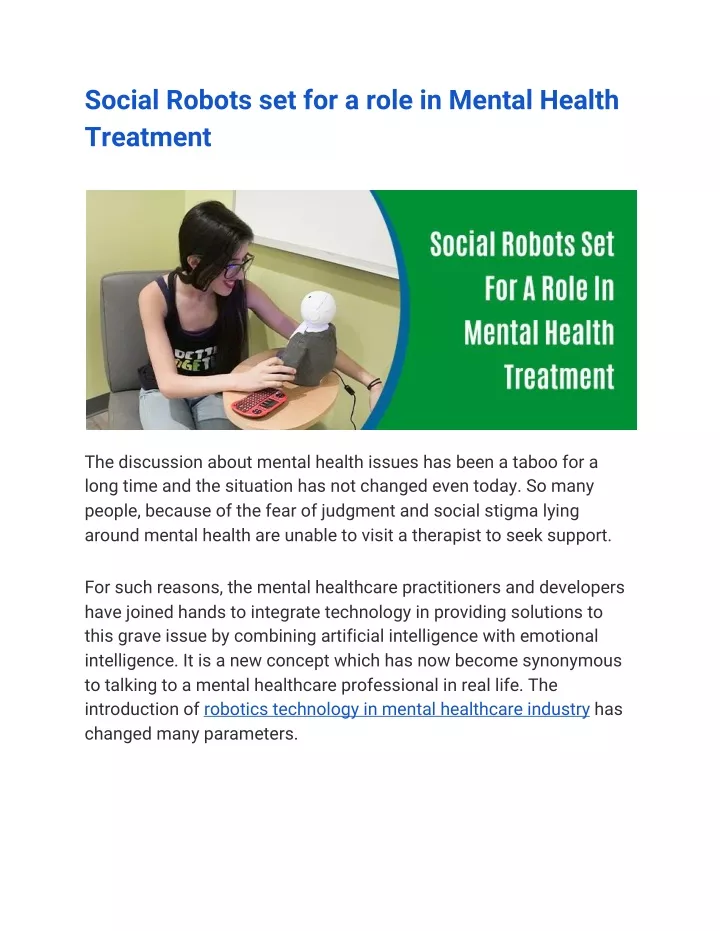 social robots set for a role in mental health