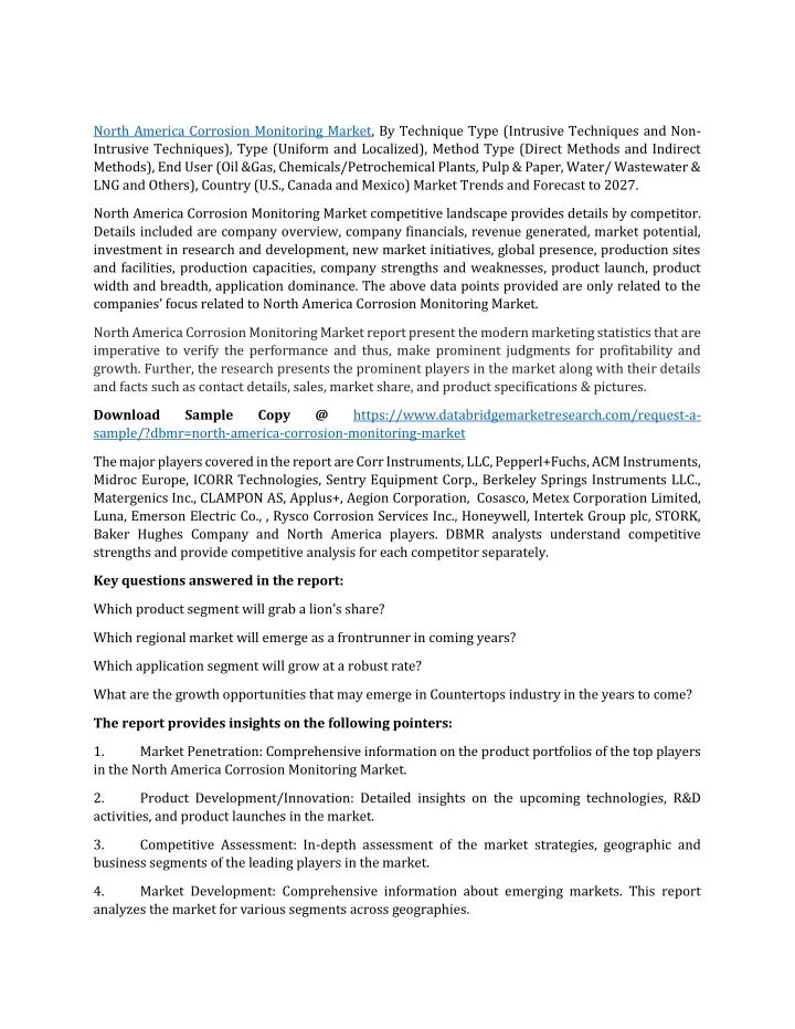 north america corrosion monitoring market