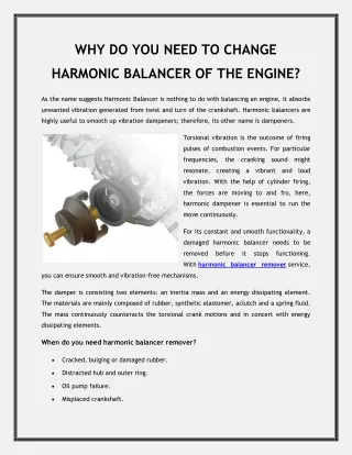 WHY DO YOU NEED TO CHANGE HARMONIC BALANCER OF THE ENGINE?
