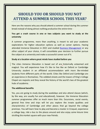 should you or should you not attend a summer