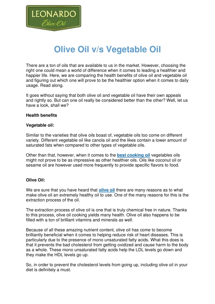 olive oil v s vegetable oil