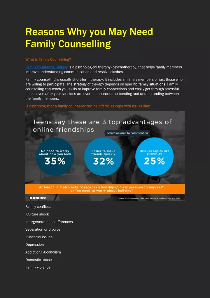 reasons why you may need family counselling