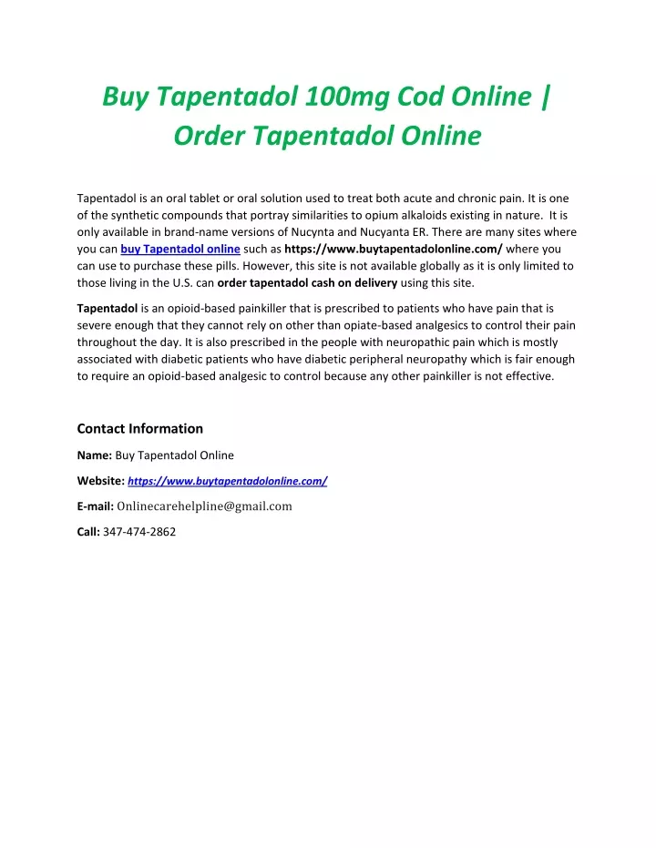 buy tapentadol 100mg cod online order tapentadol