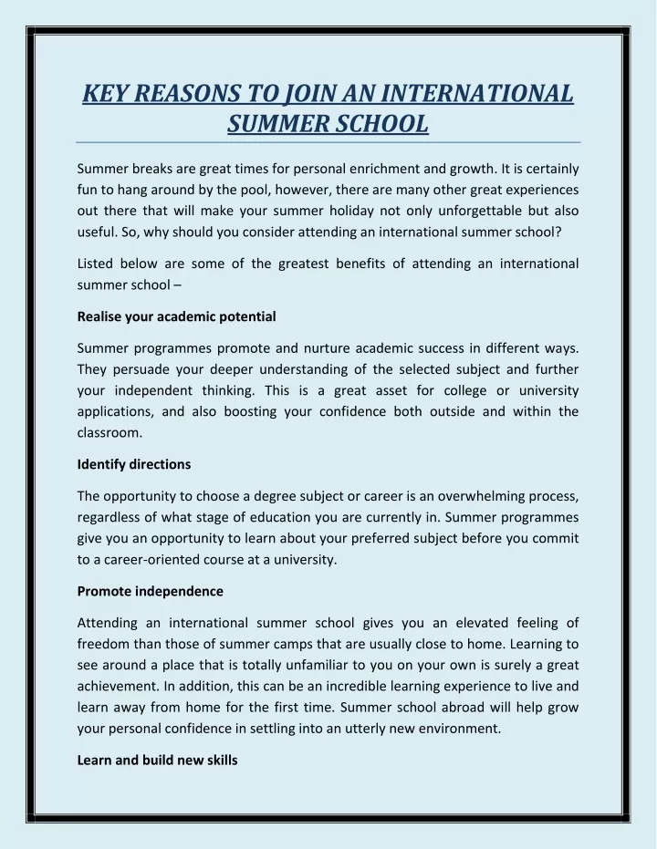 key reasons to join an international summer school