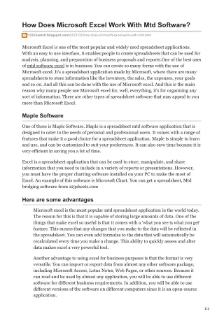 How Does Microsoft Excel Work With Mtd Software?