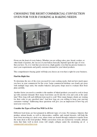 CHOOSING THE RIGHT COMMERCIAL CONVECTION OVEN FOR YOUR COOKING & BAKING NEEDS