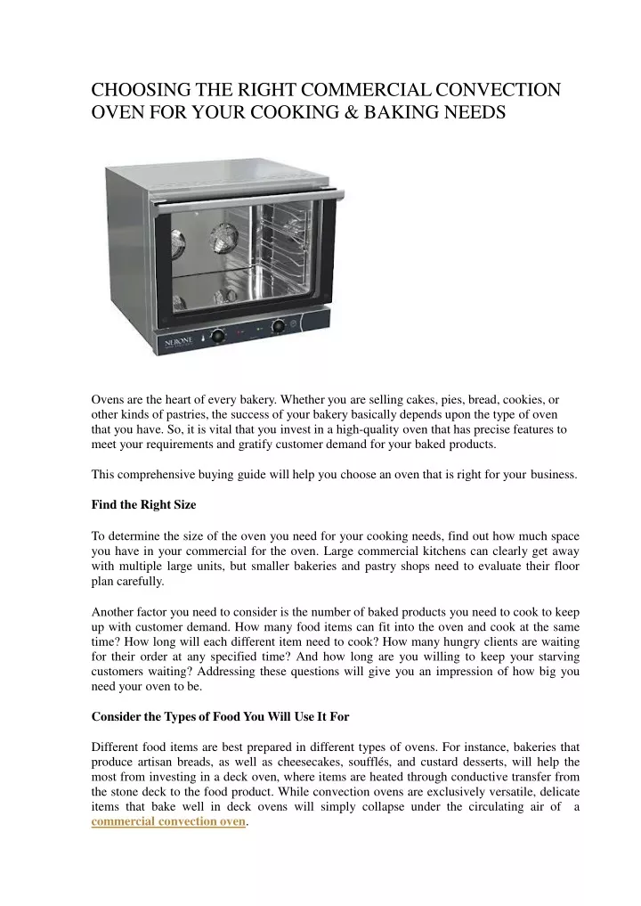 choosing the right commercial convection oven