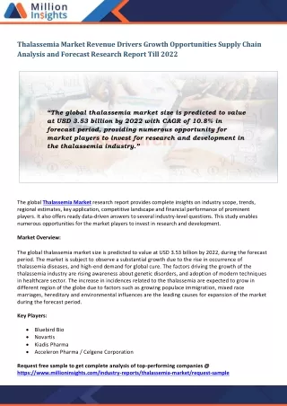 thalassemia market revenue drivers growth