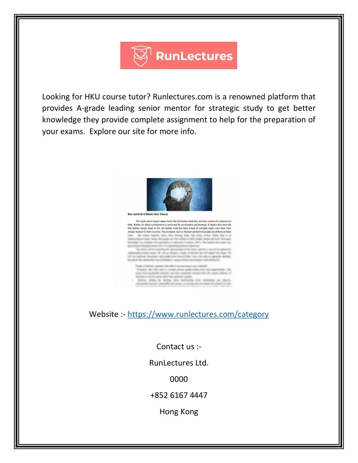 looking for hku course tutor runlectures