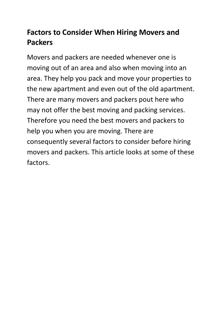 factors to consider when hiring movers and packers
